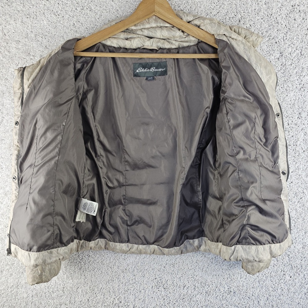 Eddie Bauer Goose Down Puffer Floral Lace Motif Snap Full Zip Jacket Size Small - Picture 11 of 14